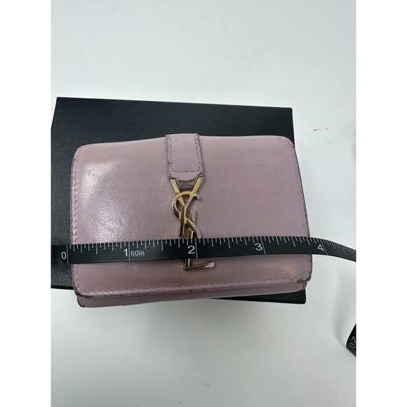 Auth Saint Laurent Fold Purse Mini Wallet Ysl Beige Pink Leather Pre- loved - Picture 8 of 9